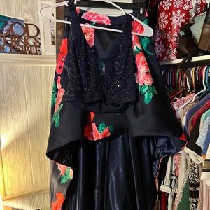 Floral Dress with Navy Lace Top